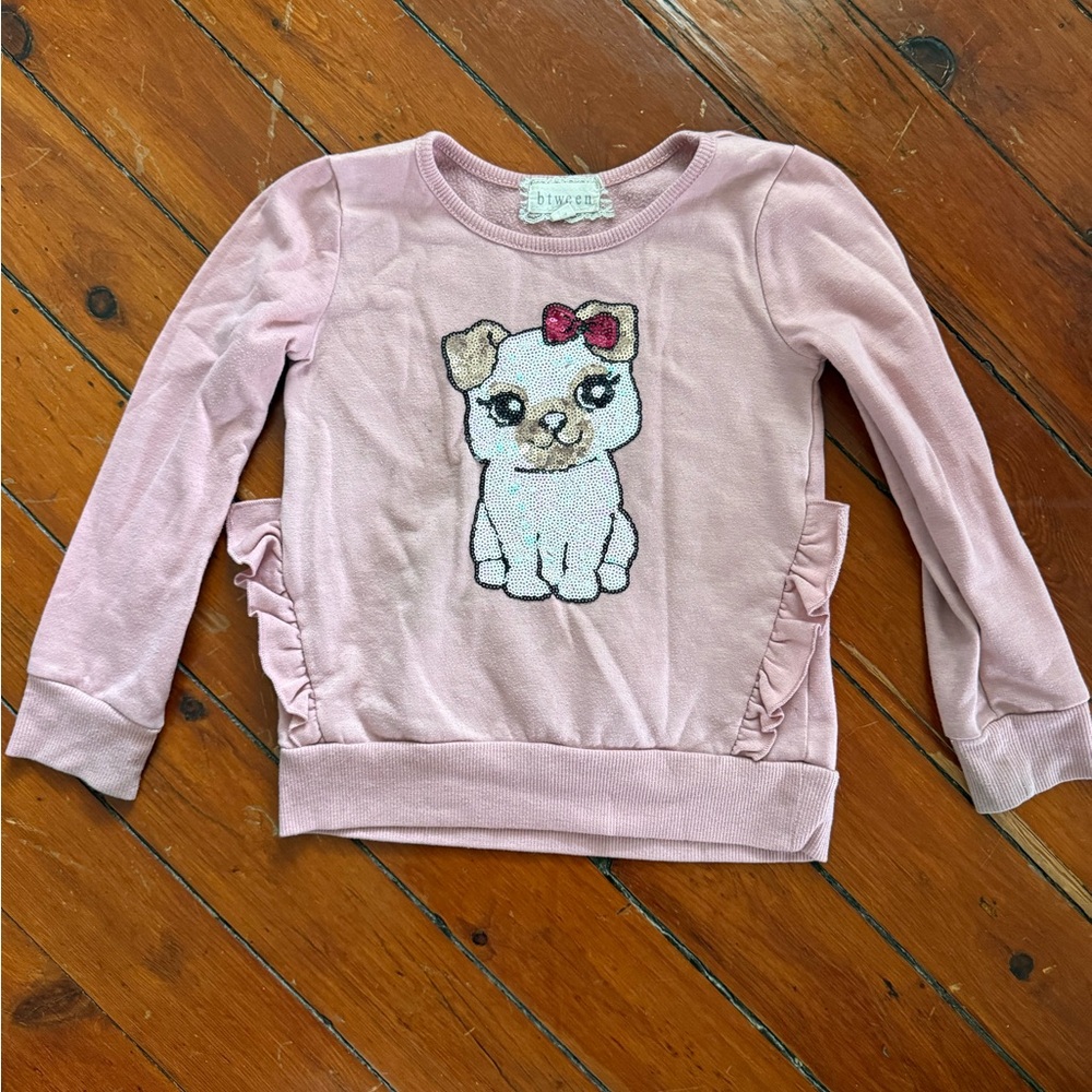 btween Pink Sequin Puppy Ruffle Sweatshirt